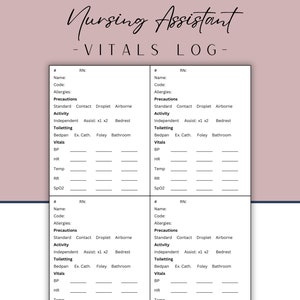 CNA Report Sheet | PCT Report Sheet | Vital Signs Sheet | Nursing Assistant Report | Vital Signs Log | Patient Report Sheet | PCA Vitals Log