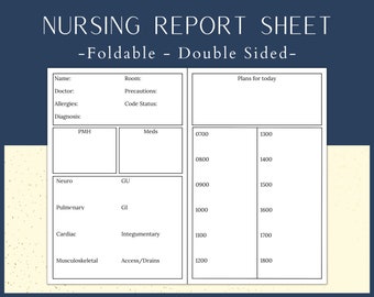 Nurse Report Sheet: ICU, Med Surg, NICU Brain Sheet (PDF)