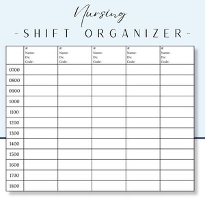 Planificateur horaire d'infirmière | Organiseur de quart d'infirmière | Rapport d'équipe de 12 heures | Planificateur des quarts de travail du personnel infirmier des soins intensifs | Feuille de rapport de l'AIIC | Feuille de travail de l'AIIC |