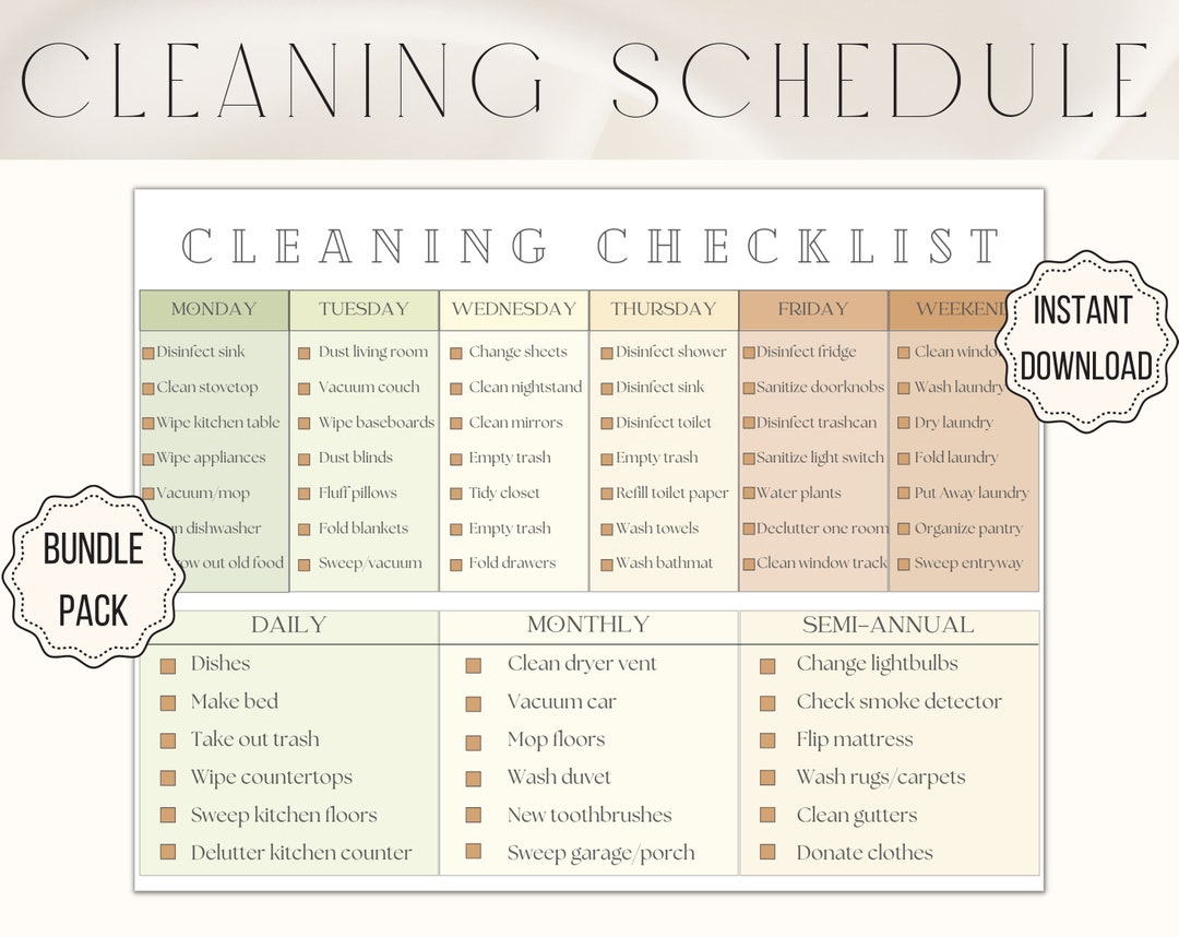 Cleaning Schedule Cleaning Checklist ADHD Cleaning Adhd Etsy
