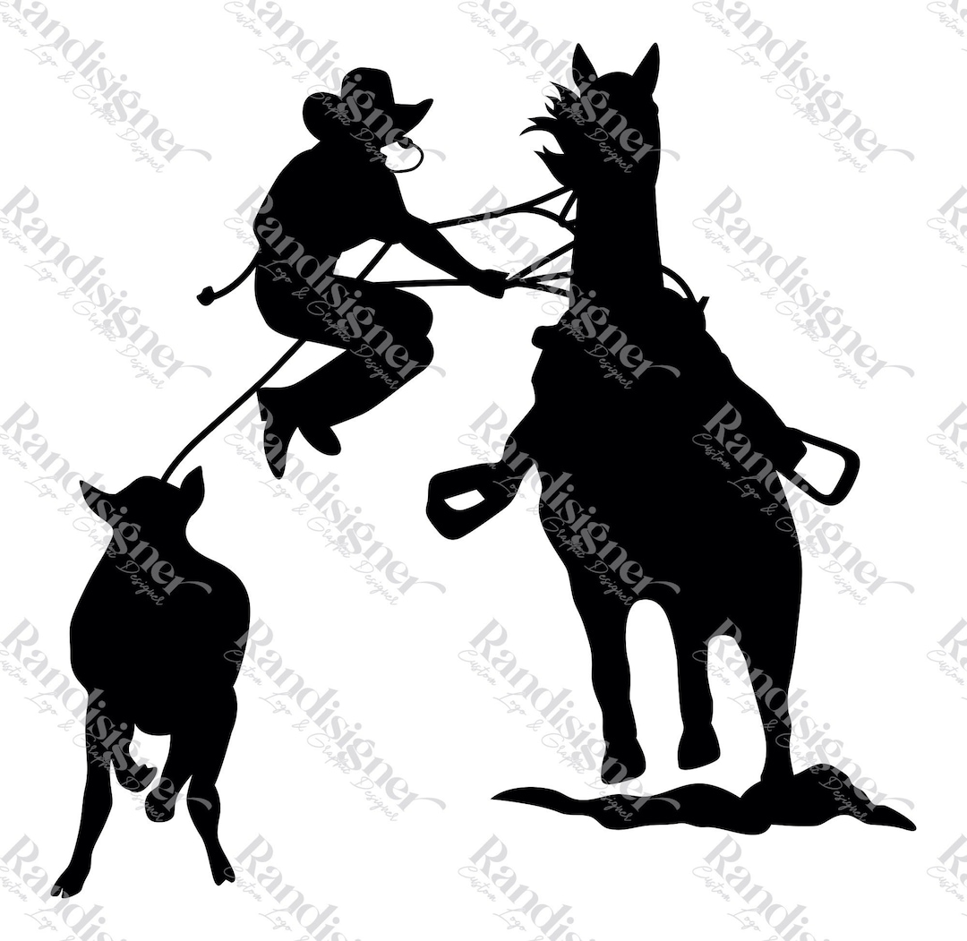 Calf Roper Silhouette PNG SVG - Etsy