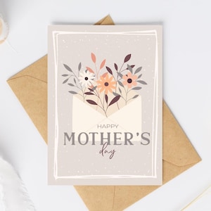 Carte florale beige pour la fête des Mères ; Imprimable