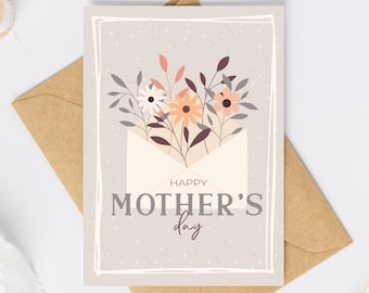 Beige Floral Mother&#39;s Day Card; Printable