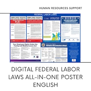 Afiche de la Ley Federal del Trabajo 2025 / Afiche electrónico de la Ley del Trabajo para Empleados Remotos / Afiche Todo en Uno de la Ley del Trabajo - Inglés / Lugar de Trabajo Digital