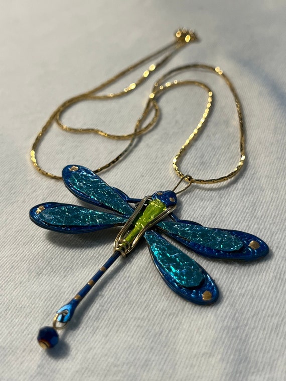Dragonfly Necklace, Large Blue