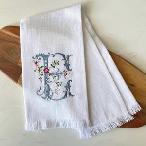 Monogram Embroidered Towel for Kitchen | Initial Floral Embroidery | Custom Tea Towel |  Personalized Housewarming Hostess Gift