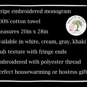 Monogram Embroidered Towel for Kitchen, Stripe Embroidery, Multiple Towel Colors, Personalized Kitchen Decor, Custom Tea Towel image 7