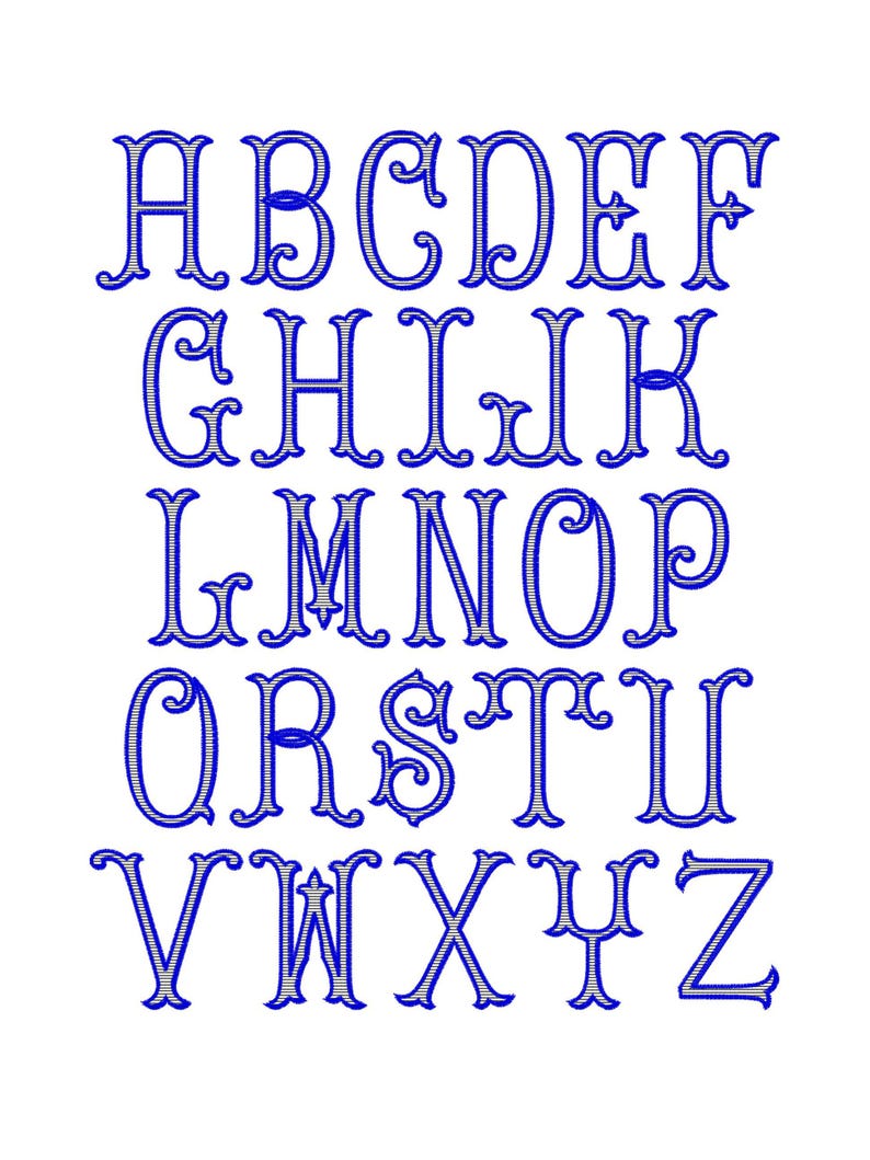 alphabet font available in stripe or solid embroidery