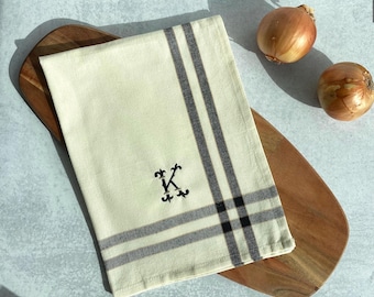 Monogram Embroidered Tea Towel for Kitchen, Initial Embroidery Design, Personalized Kitchen Decor, Custom Tea Towel Gift