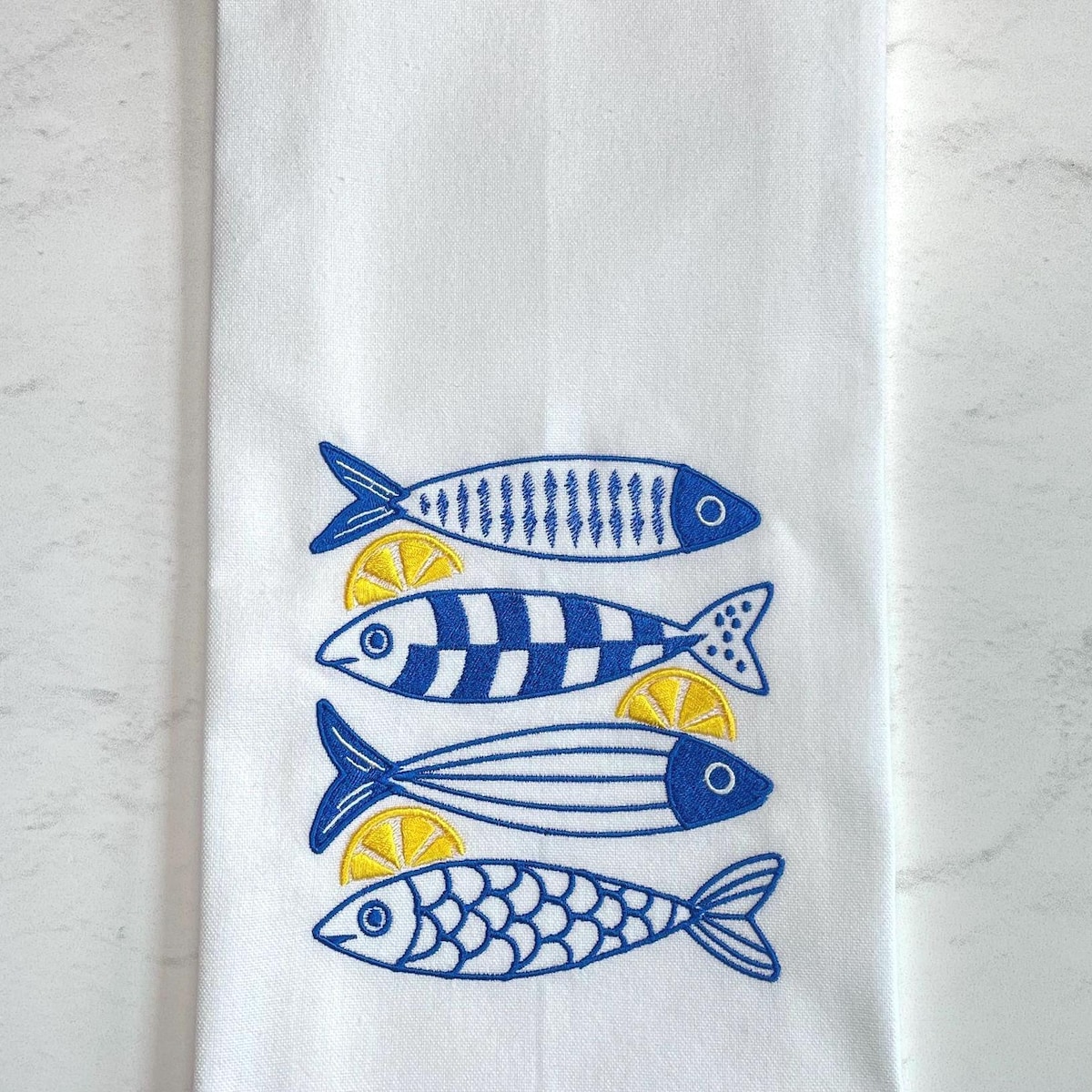Sardines and Lemons Embroidered Kitchen Towel: Coastal Decor - Etsy