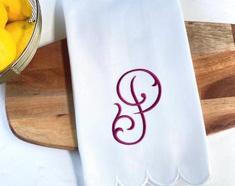 Monogrammed Kitchen Towel: Embroidered Initial, Scalloped Cotton