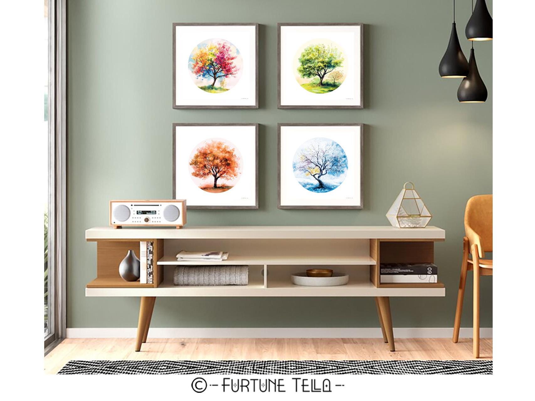 Set of 4 Watercolor Prints, DIGITAL DOWNLOAD, Four Seasons Tree, Wall ...