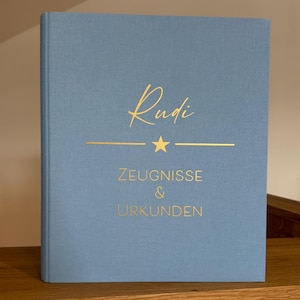 Zeugnismappe personalisiert / Leinenordner mit persönlicher Widmung / Besonderes Geschenk zur Einschulung / DIN A4 / Zeugnisordner Schulkind