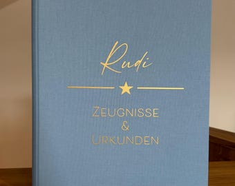 Zeugnismappe personalisiert / Leinenordner mit persönlicher Widmung / Besonderes Geschenk zur Einschulung / DIN A4 / Zeugnisordner Schulkind