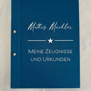 Zeugnismappe personalisiert Leineneinband / DIN A4 / Geschenk zur Einschulung / Zeugnismappe Schulkind mit Namen / Zeugnisordner mit Hüllen
