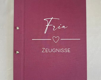 Zeugnismappe personalisiert Leineneinband / DIN A4 / Geschenk zur Einschulung / Zeugnismappe Schulkind mit Namen / Zeugnisordner mit Hüllen