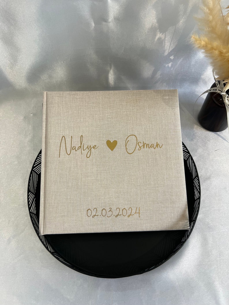 Fotoalbum Leinen personalisiert / Fotoalbum Namen / Geschenk zur Taufe / Hochzeitsalbum / Geburt / Jahrestag / Gästebuch / Babyalbum / JGA Bild 1