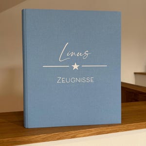 Zeugnismappe personalisiert / Leinenordner / Besonderes Geschenk zur Einschulung / DIN A4 / Zeugnisordner Schulkind / endlich Schulkind