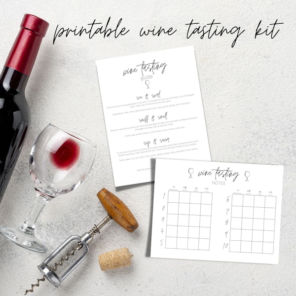 Wine Tasting Party Kit. Instant download printable. Score card, place mat, labels, tags, card bundle. Girls Night, bachelorette, date night.