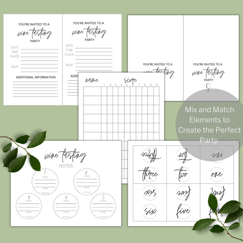 Wine Tasting Party Kit. Instant Download Printable. Score Etsy