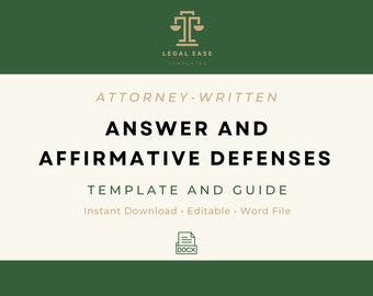 Answer And Affirmative Defenses For A Collection Case | Attorney-Written | Pro Se Form | Editable Word Download | Pleading Template
