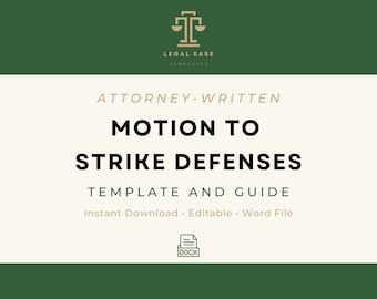 Motion to Strike Defenses | Legal Template | Attorney-Written | Pro Se Form | Editable Word Download | Downloadable Legal Template