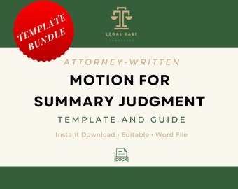 Motion For Summary Judgment | Legal Template | Attorney-Written | Pro Se Form | Editable Word Download | Downloadable Legal Template