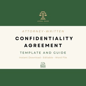 Plantilla de acuerdo de confidencialidad / escrito por un abogado / formulario Pro Se / formulario legal comercial / descarga de Word editable