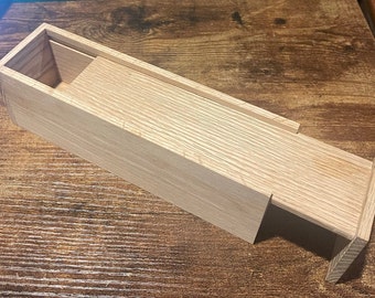 Rustic Oak Box - Cigar Gift Box - Pen & Pencil Box - Paint Brush Storage - 8.5&quot;x2.5&quot; Sliding Lid