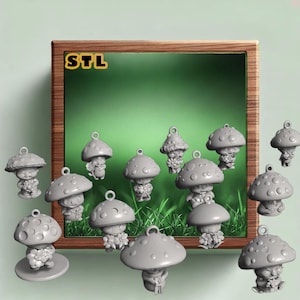 Pack de breloques imprimable 3D sprite champignon - 16 fichiers STL fantastiques fantaisistes pour bijoux porte-clés décoration de jardin Miniatures D&D