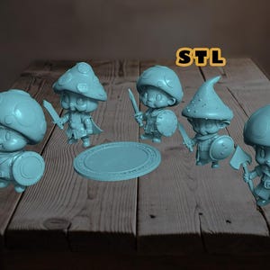 5x Mushroom Sprite Warrior Charms Pack: 3D Printable STL Files for Tabletop, RPG, Crafts & Jewelry
