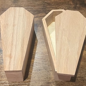 Spooky Halloween Oak Mini Coffins 6”x3” - Detached Lid - Perfect for decorations, party favors, & candy