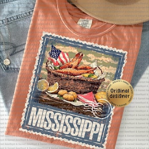 Mississippi Fried Catfish Stamp State Design PNG Shabby Chic Cottage Core Granmillenial 4th of July Americana USA Memorial Day State