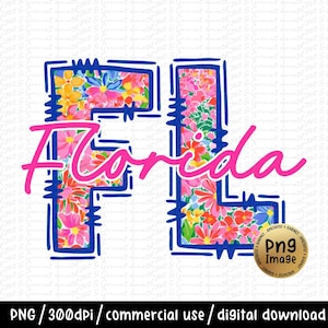 Florida adrette Sommer-Shirt Design PNG, Trendy Florida Png, Blaue Blumen Toile Florida Preppy State Chinoiserie DTF Sublimation