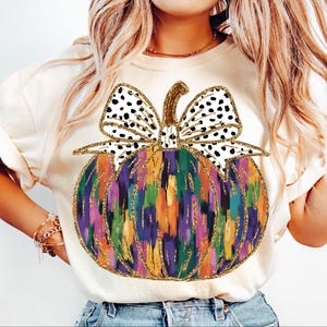 Colorful Coquette Gold Glitter Pumpkin Png, Girly Fall Pumpkin Design, Fall Pumpkin Coquette Bow Png, Dalmatian Dots Bow Fall brushstroke 14