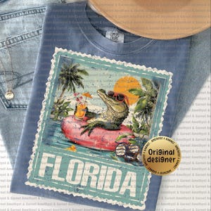 Florida Gator Stamp State Design PNG Shabby Chic Cottage Core Granmillenial 4th of July Americana USA Flag Fourth of July Memorial Day State