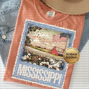 Mississippi Cotton Fields Stamp State Design PNG Shabby Chic Cottage Core Granmillenial 4th of July Americana USA Memorial Day State