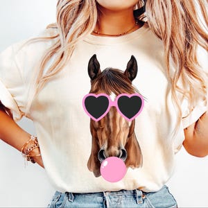 colt blowing bubble png colt PNG colt Mascot Preppy PNG Preppy Mascot PNG colt head with pink heart glasses Shirt Sublimation Design