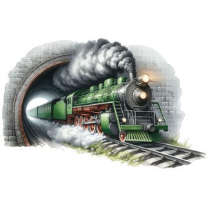 7 locomotoras de vapor VERDES PNG, tren clipart, locomotora clip art PNG, uso comercial, tren clipart png, diario basura, scrapbooking