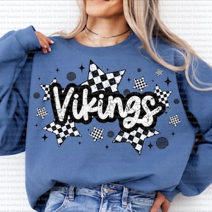 Vikings retro typography distressed School Spirit PNG, School Mascot, Go Team, Preppy Mascot Png, Trending Png, Jackets varsity DTG DTF