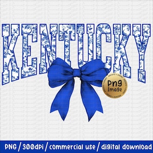 Kentucky State Blue Toile Floral Coquette Bow PNG Trendy Girly Shirt Design Coquette Bow State Shirt Design Dtf Dtg Sublimation