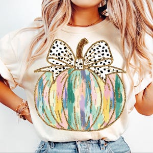 Colorful Coquette Gold Glitter Pumpkin Png, Girly Fall Pumpkin Design, Fall Pumpkin Coquette Bow Png, Dalmatian Dots Bow Fall brushstroke 20