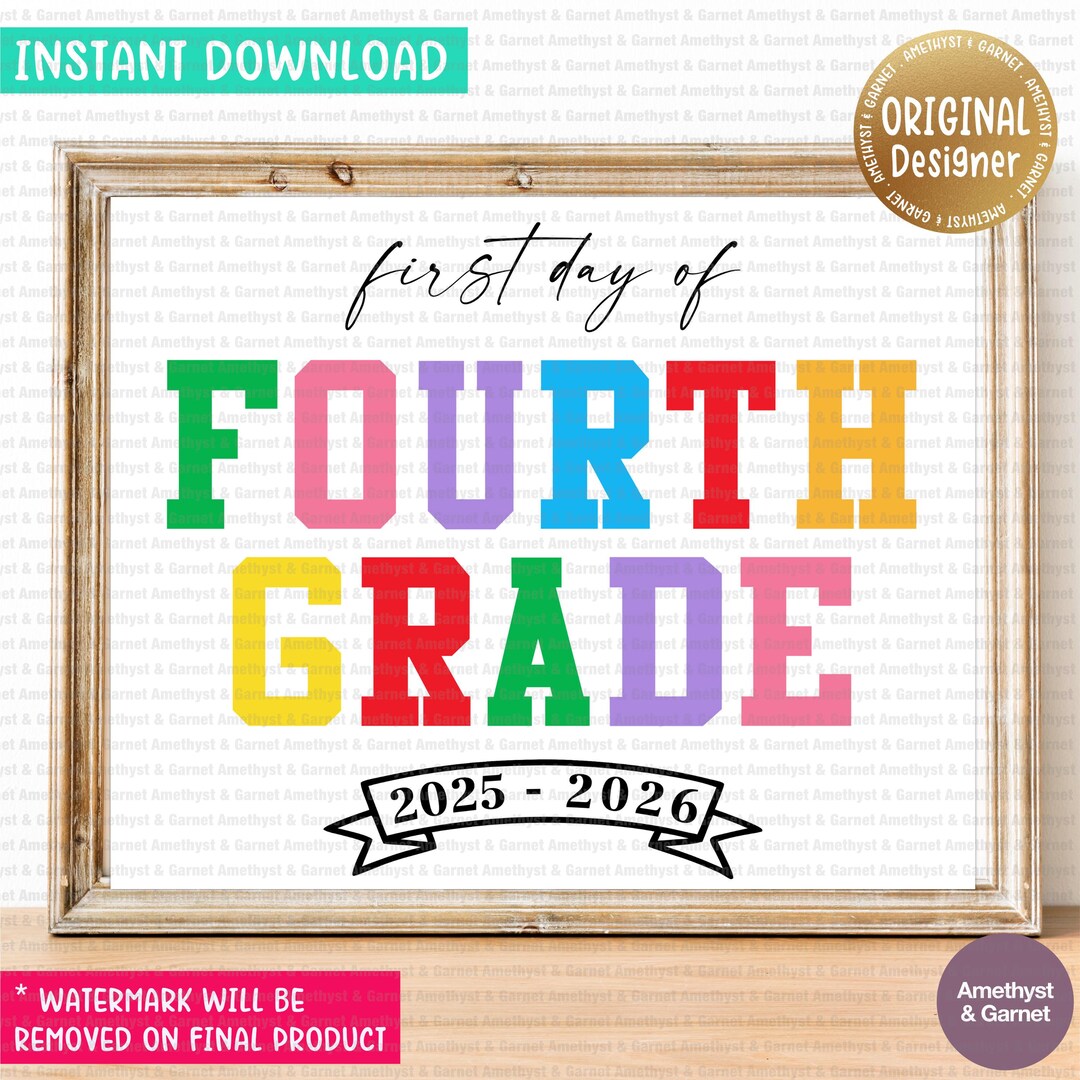First Day of 4th Grade Sign, First Day of School Sign, Printable 4th ...