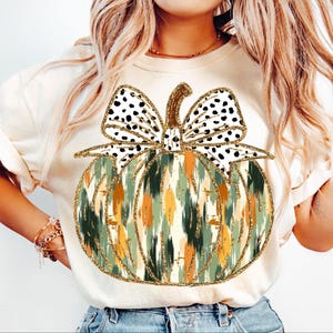 Colorful Coquette Gold Glitter Pumpkin Png, Girly Fall Pumpkin Design, Fall Pumpkin Coquette Bow Png, Dalmatian Dots Bow Fall brushstroke 15