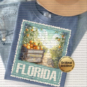 Florida Citrus Stamp State Design Shabby Chic Cottage Core Granmillenial 4th of July Americana USA Flag Fourth of July Memorial Day State