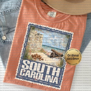 South Carolina coastal fort Stamp State Design PNG Shabby Chic Cottage Core Granmillenial 4th of July Americana USA Flag Memorial Day State