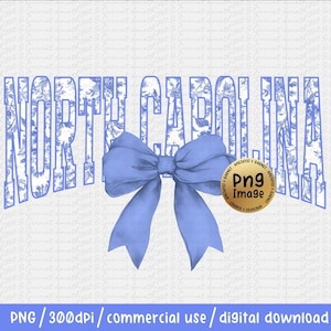 North Carolina Zustand Blau Toile Blumenkokette Bogen PNG Trendy Girly Shirt Design Kokette Bogen Zustand Shirt Design Dtf Dtg Sublimation