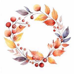 Corona de acuarela de otoño - Imágenes prediseñadas de corona floral de otoño - Acuarela de marco de otoño para el logotipo de la tarjeta de invitación de boda - Imágenes prediseñadas digitales JPG