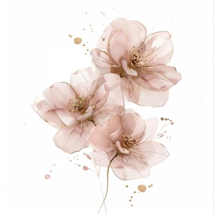 14 imágenes prediseñadas de flores rosas, estampado floral rubor, imágenes prediseñadas de acuarela imprimibles, PNG de alta calidad, descarga digital, artesanía de papel, diario basura
