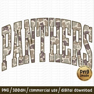 Panthers retro Camo typography distressed School Spirit PNG School Mascot Go Team Preppy Mascot Png Trending Png Jackets varsity DTG DTF